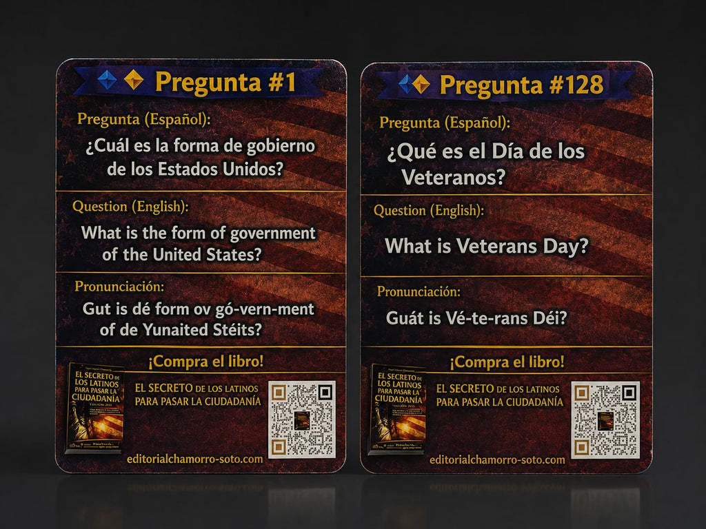 128 Flash Cards Ciudadanía Americana 2026 | 128 Preguntas Oficiales USCIS en Español e Inglés con Pronunciación | Guía para Aprobar Examen de Naturalización USA