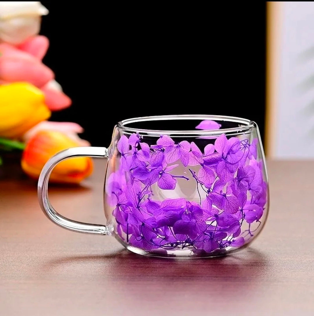 Double-Wall Glass Coffee Mug with Dried Flowers, 150 ml – Available Individually or in Sets of 2, 3, 4 or 5