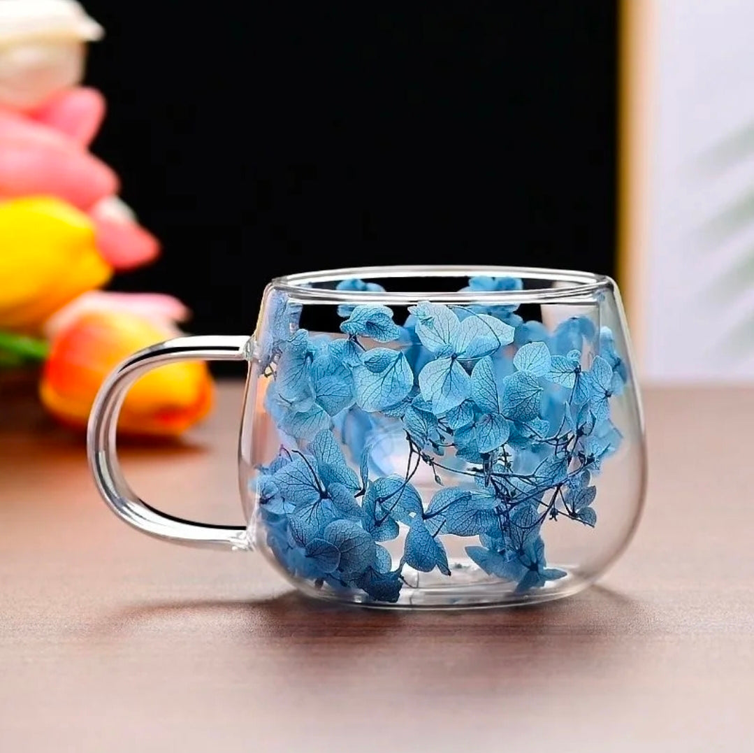 Double-Wall Glass Coffee Mug with Dried Flowers, 150 ml – Available Individually or in Sets of 2, 3, 4 or 5