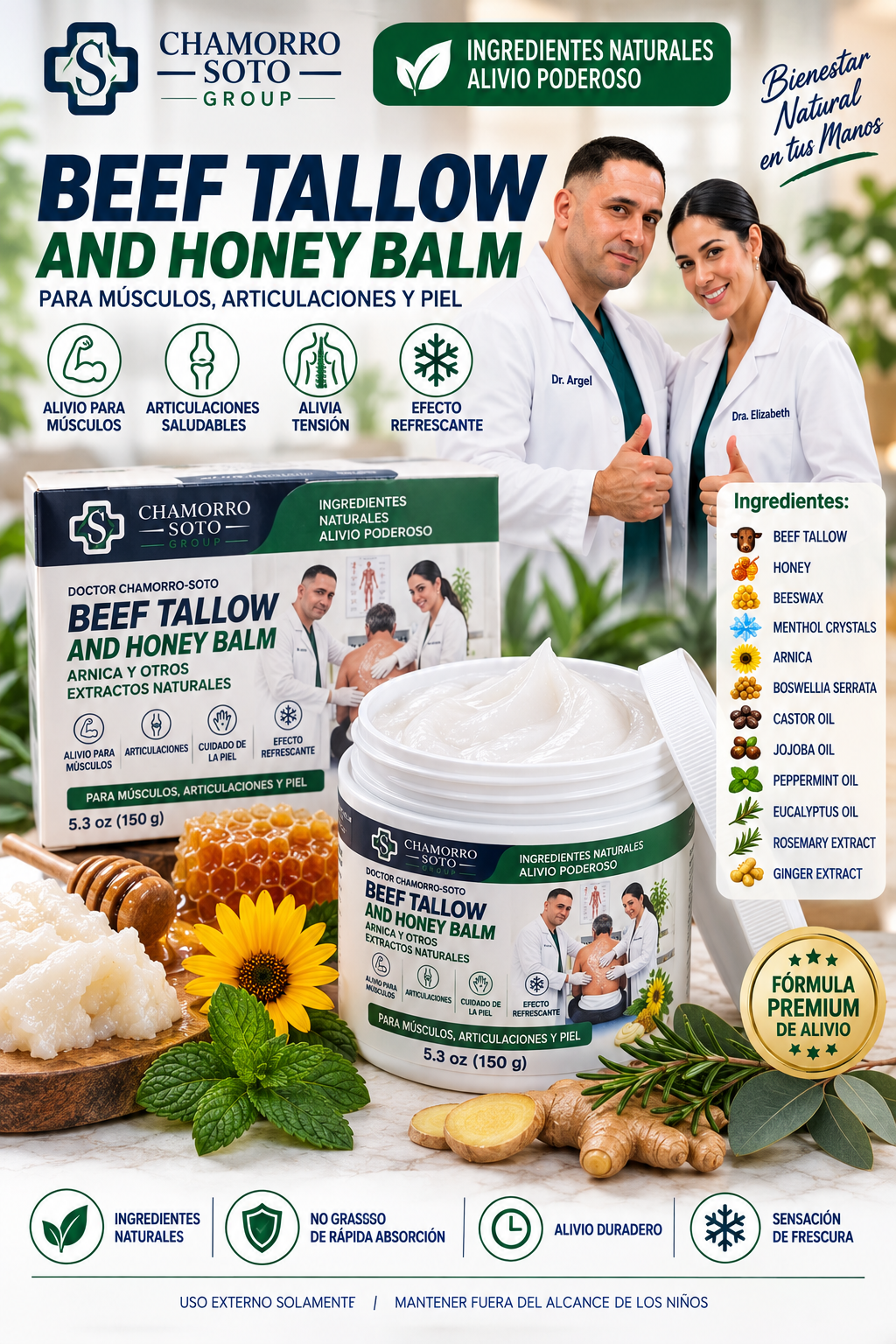 Chamorro Soto Beef Tallow & Honey Balm with Arnica – Moisturizing Body Balm for Skin Care – 5.3 oz (150 g)
