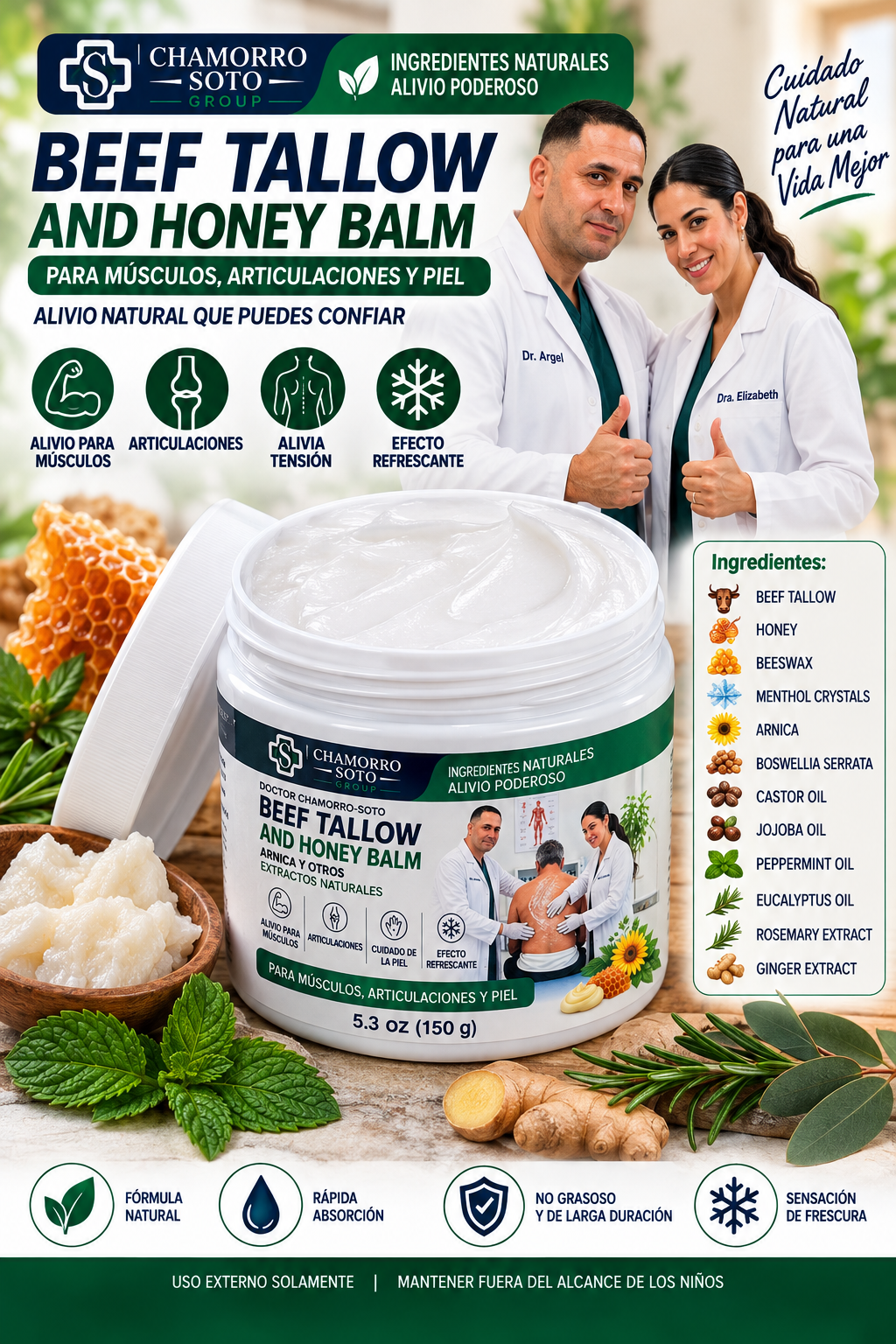 Chamorro Soto Beef Tallow & Honey Balm with Arnica – Moisturizing Body Balm for Skin Care – 5.3 oz (150 g)